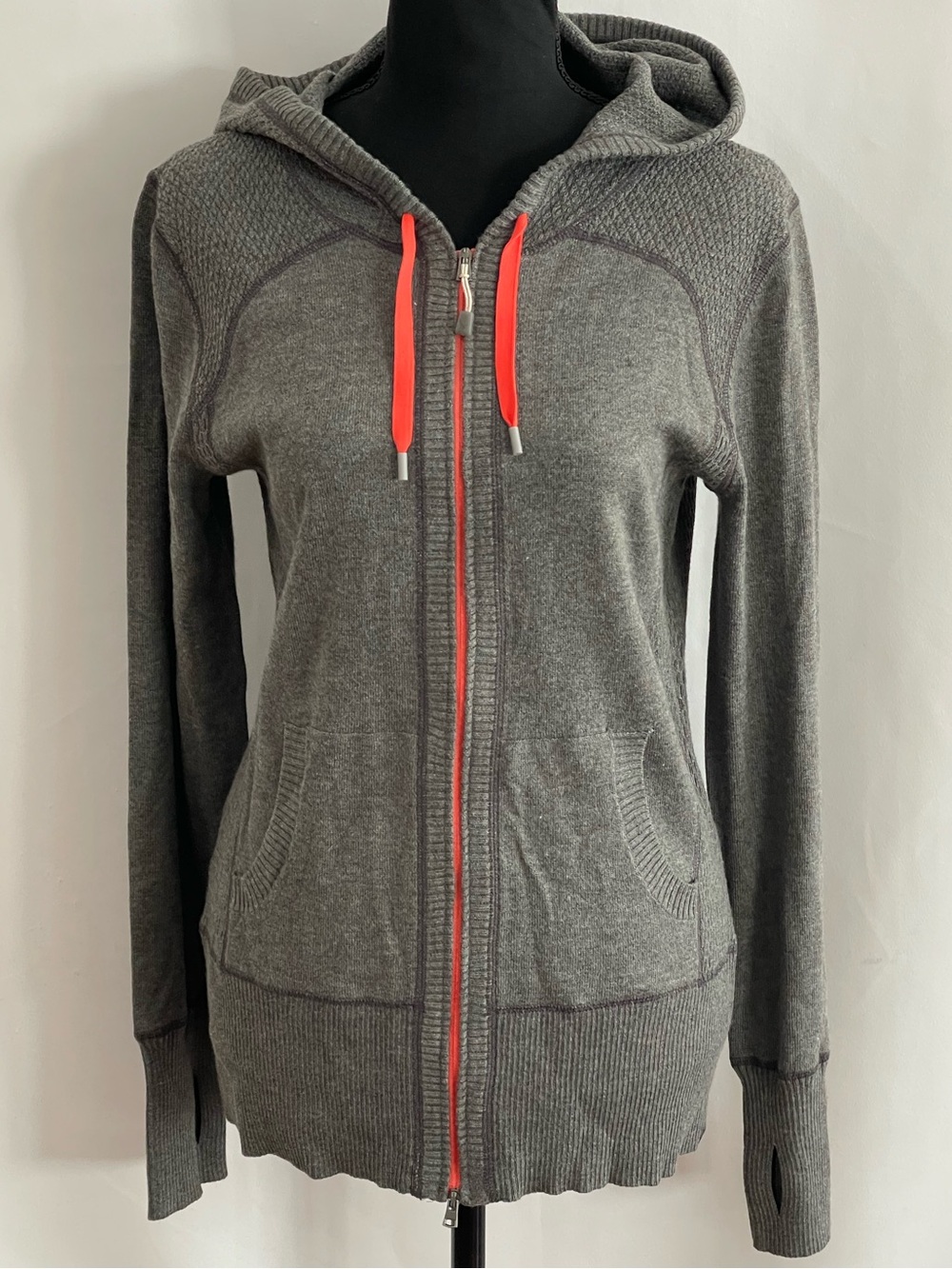 Eddie Bauer Women’s Gray Zip-Front Hoodie with Coral Accents - Size Medium